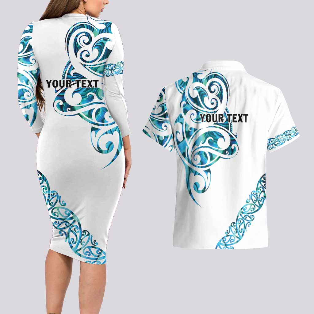All White Maori Tribal Tattoo Personalised Couples Matching Long Sleeve Bodycon Dress and Hawaiian Shirt Polynesian Style LT9 - Polynesian Pride