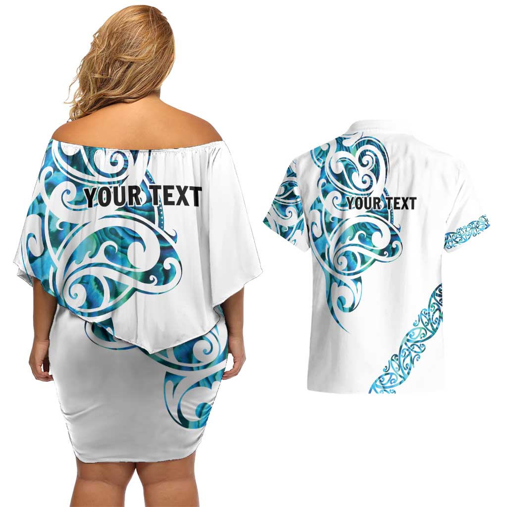 All White Maori Tribal Tattoo Personalised Couples Matching Off Shoulder Short Dress and Hawaiian Shirt Polynesian Style LT9 - Polynesian Pride