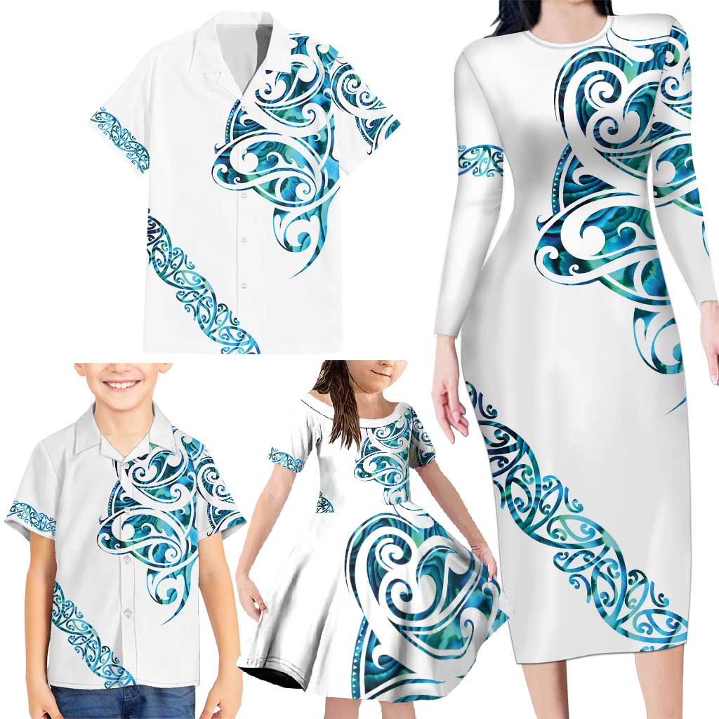All White Maori Tribal Tattoo Personalised Family Matching Long Sleeve Bodycon Dress and Hawaiian Shirt Polynesian Style LT9 - Polynesian Pride