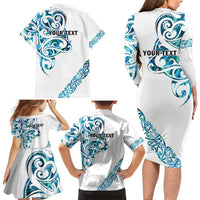 All White Maori Tribal Tattoo Personalised Family Matching Long Sleeve Bodycon Dress and Hawaiian Shirt Polynesian Style LT9 - Polynesian Pride
