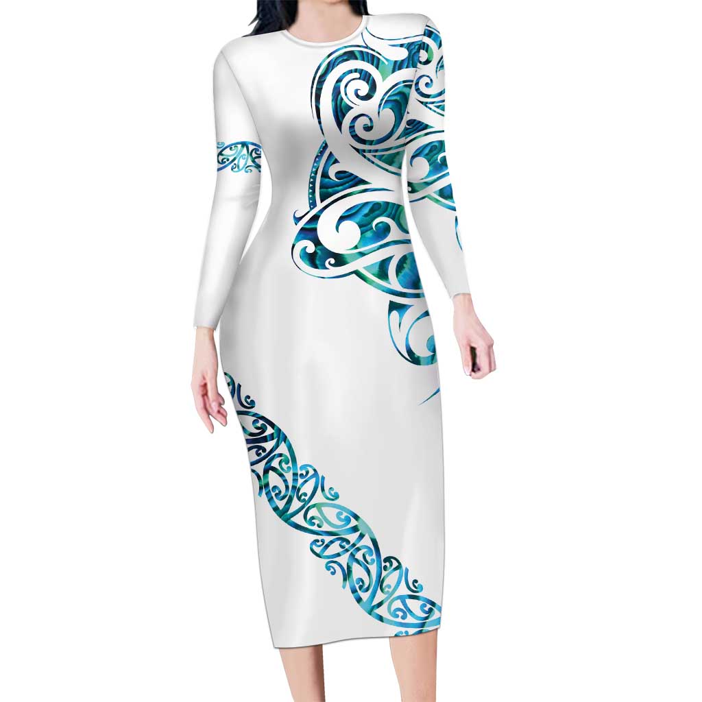 All White Maori Tribal Tattoo Personalised Family Matching Long Sleeve Bodycon Dress and Hawaiian Shirt Polynesian Style LT9 Mom's Dress White - Polynesian Pride