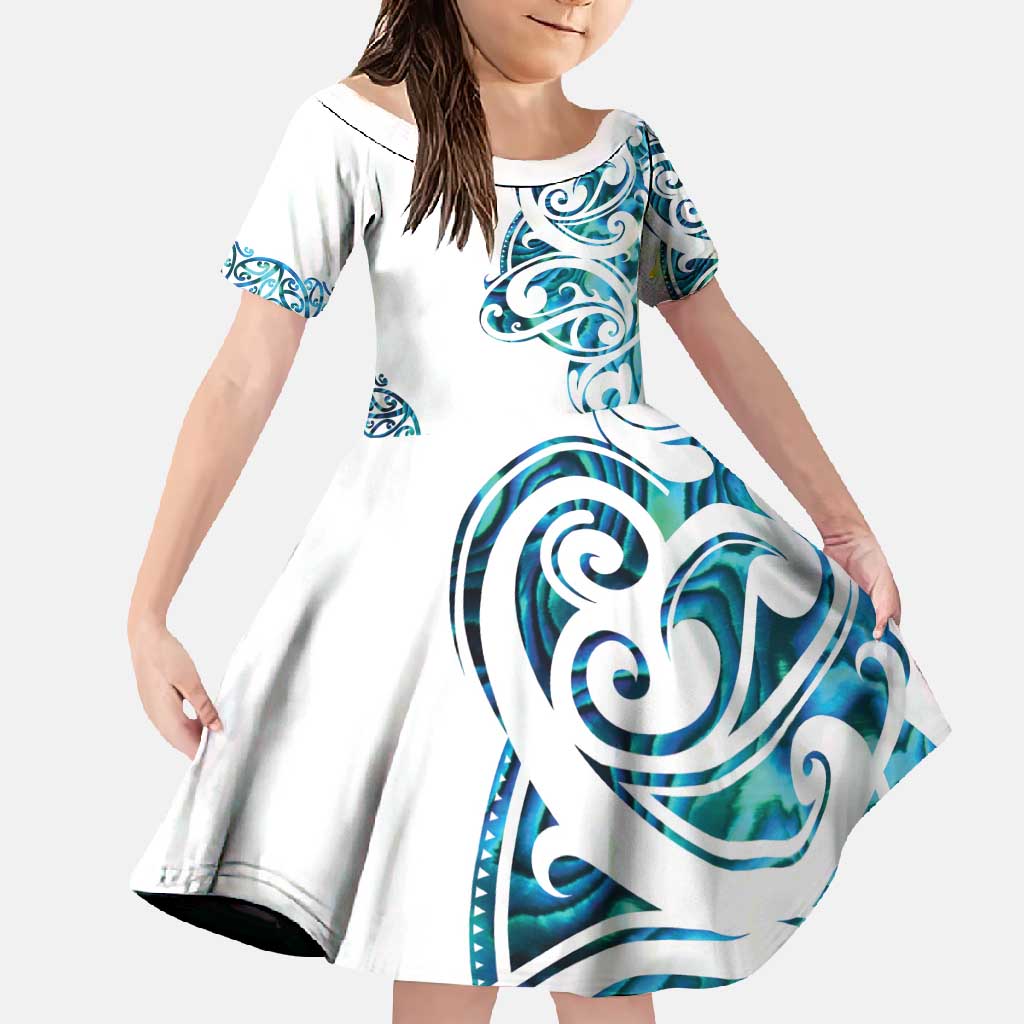All White Maori Tribal Tattoo Personalised Family Matching Mermaid Dress and Hawaiian Shirt Polynesian Style LT9 Daughter's Dress White - Polynesian Pride