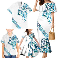 All White Maori Tribal Tattoo Personalised Family Matching Mermaid Dress and Hawaiian Shirt Polynesian Style LT9 - Polynesian Pride