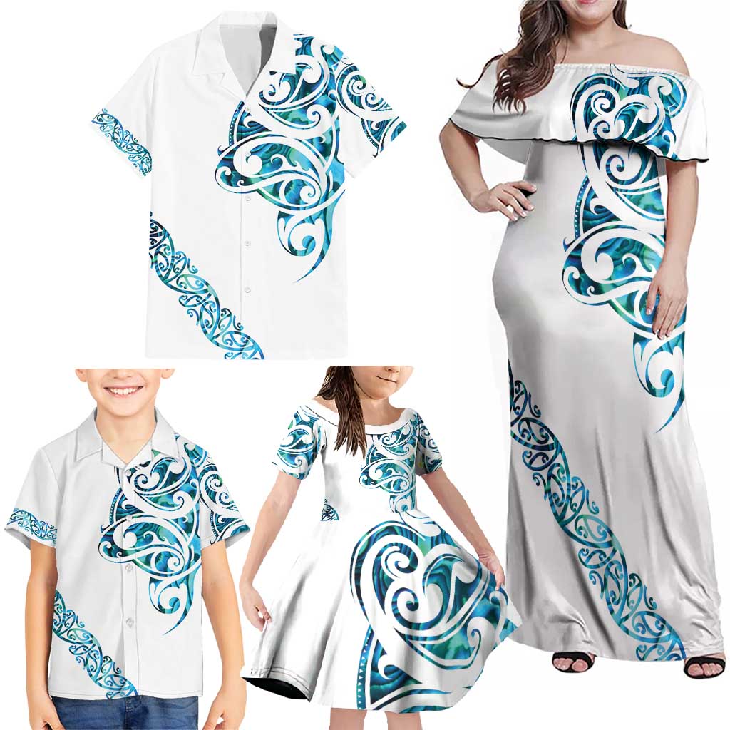 All White Maori Tribal Tattoo Personalised Family Matching Off Shoulder Maxi Dress and Hawaiian Shirt Polynesian Style LT9 - Polynesian Pride