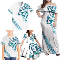 All White Maori Tribal Tattoo Personalised Family Matching Off Shoulder Maxi Dress and Hawaiian Shirt Polynesian Style LT9 - Polynesian Pride