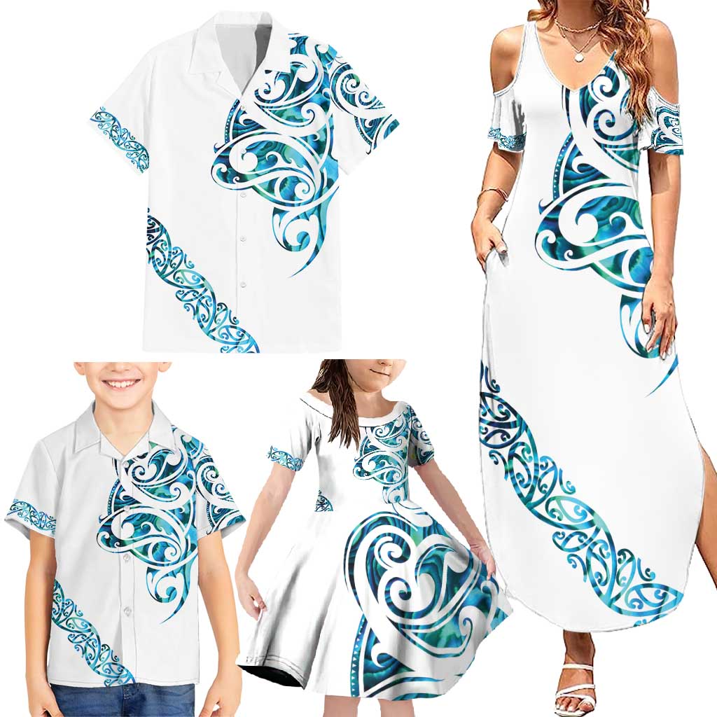 All White Maori Tribal Tattoo Personalised Family Matching Summer Maxi Dress and Hawaiian Shirt Polynesian Style LT9 - Polynesian Pride