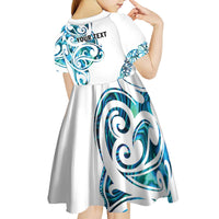 All White Maori Tribal Tattoo Personalised Kid Short Sleeve Dress Polynesian Style