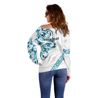 All White Maori Tribal Tattoo Personalised Off Shoulder Sweater Polynesian Style
