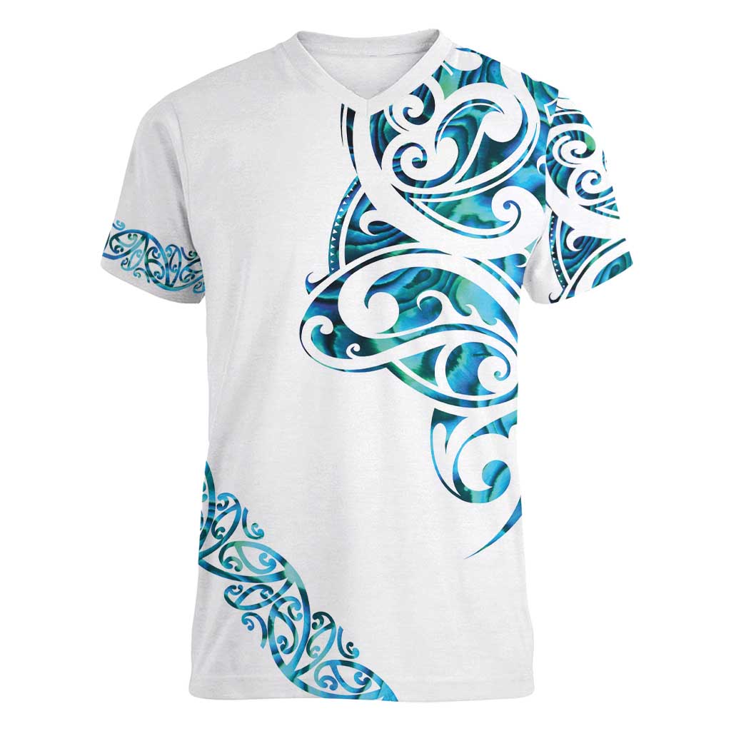All White Maori Tribal Tattoo Personalised Women V-Neck T-Shirt Polynesian Style