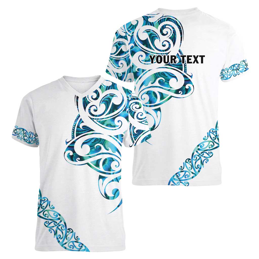 All White Maori Tribal Tattoo Personalised Women V-Neck T-Shirt Polynesian Style