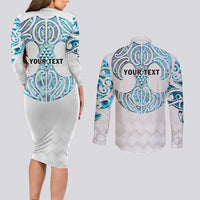 Queensland Maori Kiwi Personalised Couples Matching Long Sleeve Bodycon Dress and Long Sleeve Button Shirt Ma Kakariki Papua Shell Maori Tribal Tattoo LT9 - Polynesian Pride