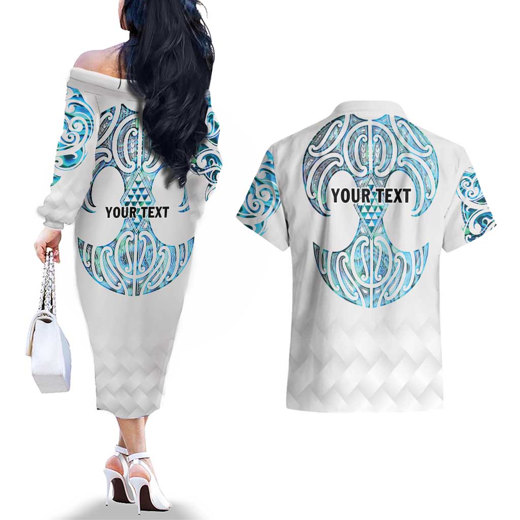 Queensland Maori Kiwi Personalised Couples Matching Off The Shoulder Long Sleeve Dress and Hawaiian Shirt Ma Kakariki Papua Shell Maori Tribal Tattoo LT9 - Polynesian Pride