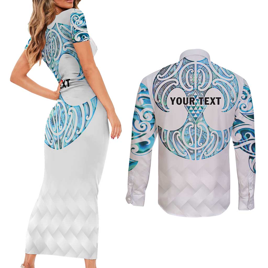 Queensland Maori Kiwi Personalised Couples Matching Short Sleeve Bodycon Dress and Long Sleeve Button Shirt Ma Kakariki Papua Shell Maori Tribal Tattoo LT9 - Polynesian Pride