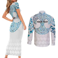 Queensland Maori Kiwi Personalised Couples Matching Short Sleeve Bodycon Dress and Long Sleeve Button Shirt Ma Kakariki Papua Shell Maori Tribal Tattoo LT9 - Polynesian Pride