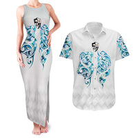 Queensland Maori Kiwi Personalised Couples Matching Tank Maxi Dress and Hawaiian Shirt Ma Kakariki Papua Shell Maori Tribal Tattoo LT9 White - Polynesian Pride
