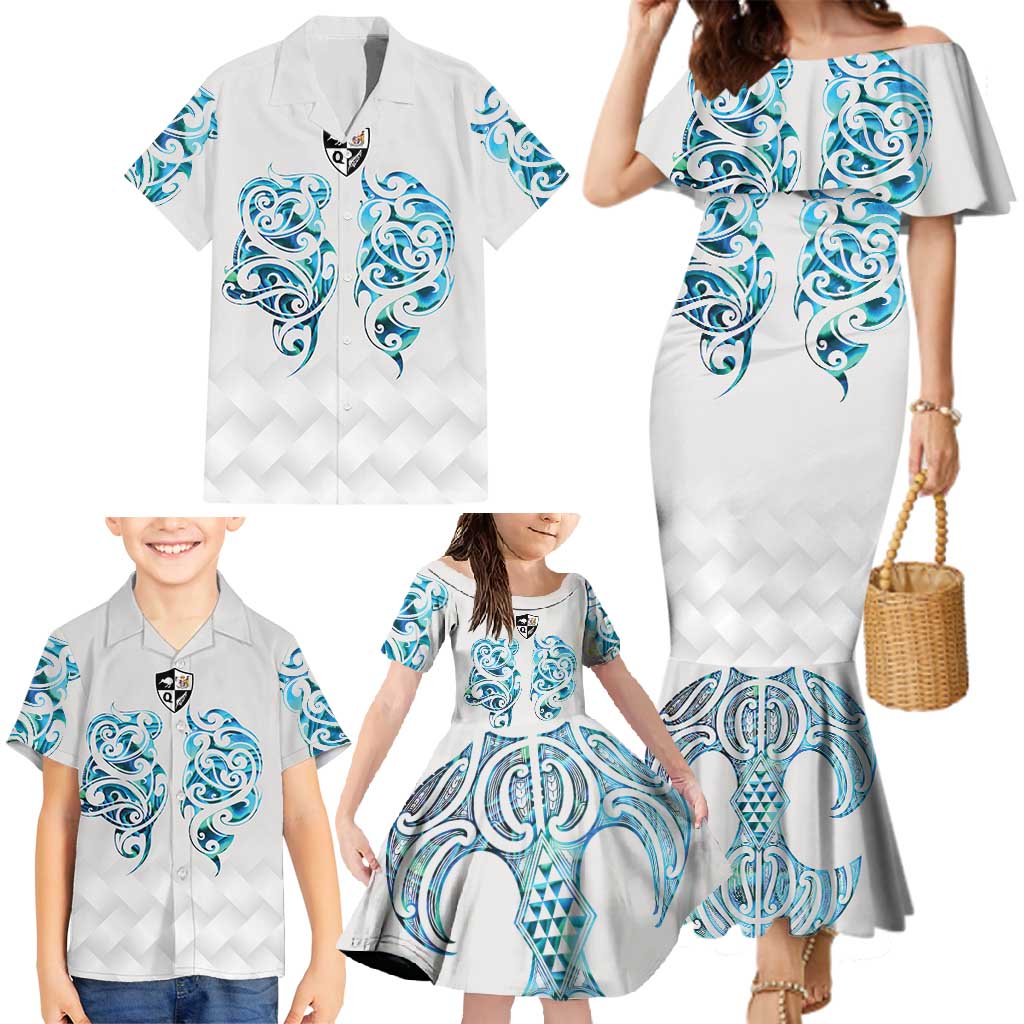 Queensland Maori Kiwi Personalised Family Matching Mermaid Dress and Hawaiian Shirt Ma Kakariki Papua Shell Maori Tribal Tattoo LT9 - Polynesian Pride