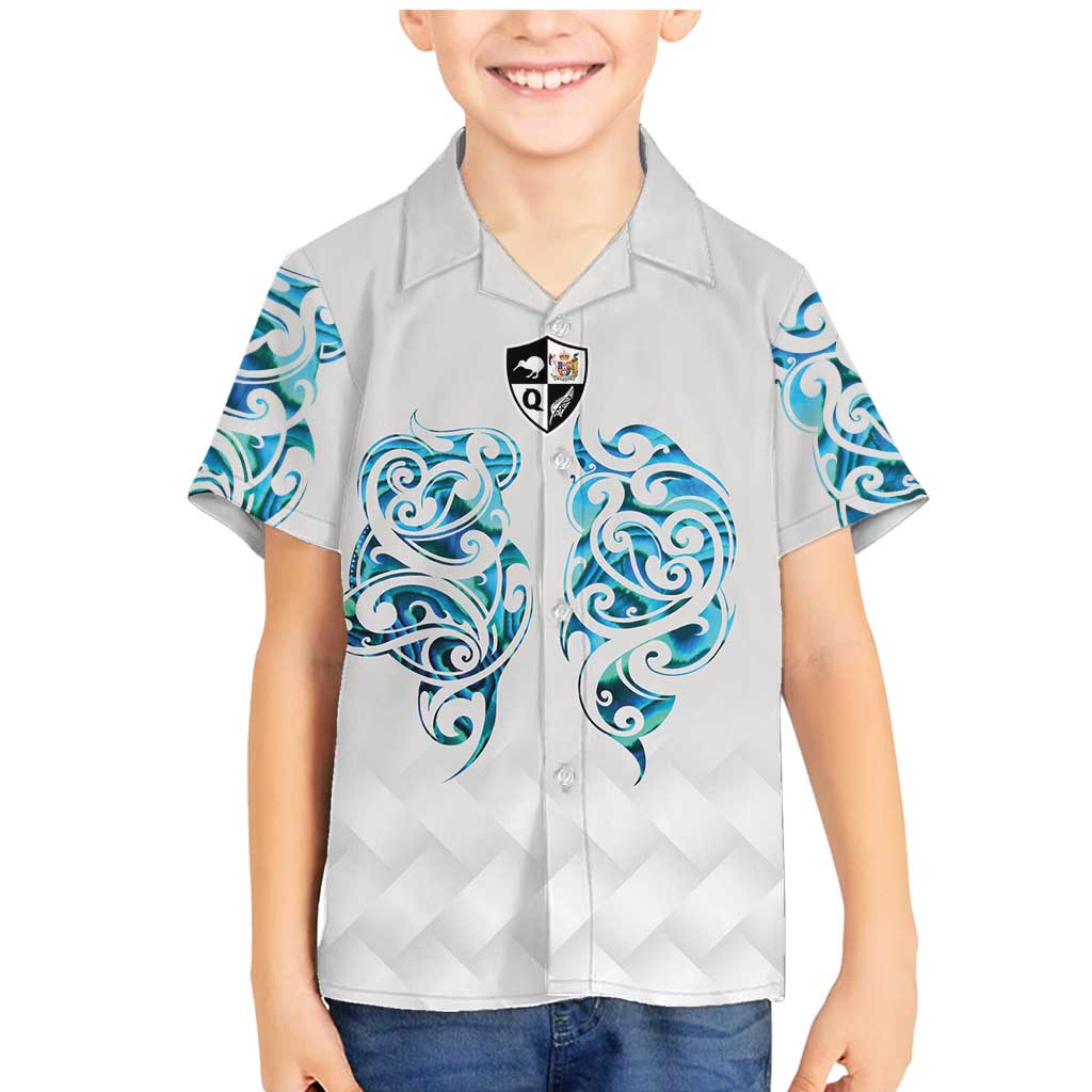 Queensland Maori Kiwi Personalised Family Matching Mermaid Dress and Hawaiian Shirt Ma Kakariki Papua Shell Maori Tribal Tattoo LT9 Son's Shirt White - Polynesian Pride