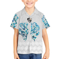 Queensland Maori Kiwi Personalised Family Matching Off The Shoulder Long Sleeve Dress and Hawaiian Shirt Ma Kakariki Papua Shell Maori Tribal Tattoo LT9 Son's Shirt White - Polynesian Pride