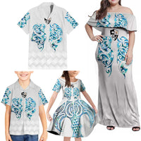 Queensland Maori Kiwi Personalised Family Matching Off Shoulder Maxi Dress and Hawaiian Shirt Ma Kakariki Papua Shell Maori Tribal Tattoo LT9 - Polynesian Pride