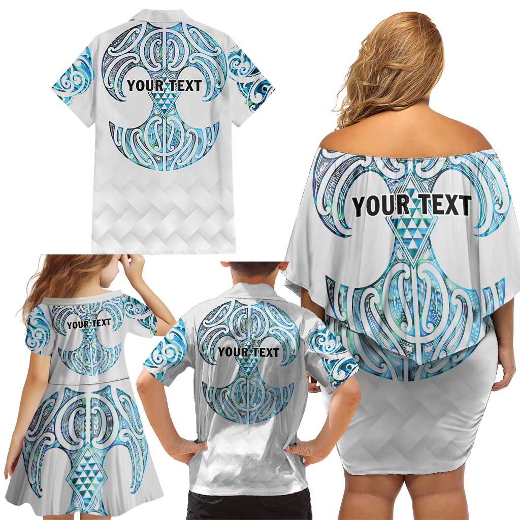 Queensland Maori Kiwi Personalised Family Matching Off Shoulder Short Dress and Hawaiian Shirt Ma Kakariki Papua Shell Maori Tribal Tattoo LT9 - Polynesian Pride
