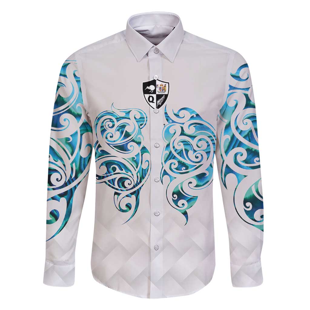 Queensland Maori Kiwi Personalised Family Matching Tank Maxi Dress and Hawaiian Shirt Ma Kakariki Papua Shell Maori Tribal Tattoo LT9 Dad's Shirt - Long Sleeve White - Polynesian Pride