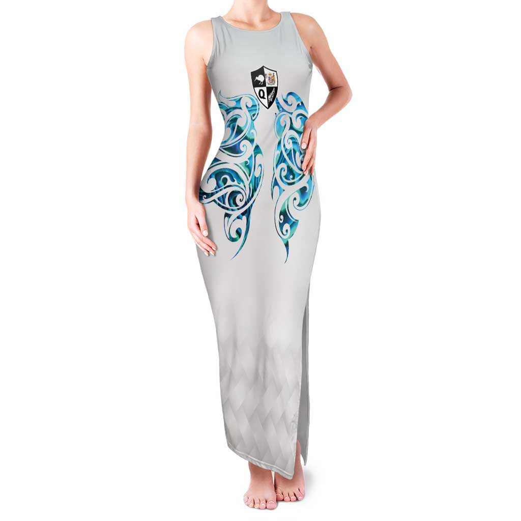 Queensland Maori Kiwi Personalised Family Matching Tank Maxi Dress and Hawaiian Shirt Ma Kakariki Papua Shell Maori Tribal Tattoo LT9 Mom's Dress White - Polynesian Pride