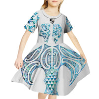 Queensland Maori Kiwi Personalised Kid Short Sleeve Dress Ma Kakariki Papua Shell Maori Tribal Tattoo