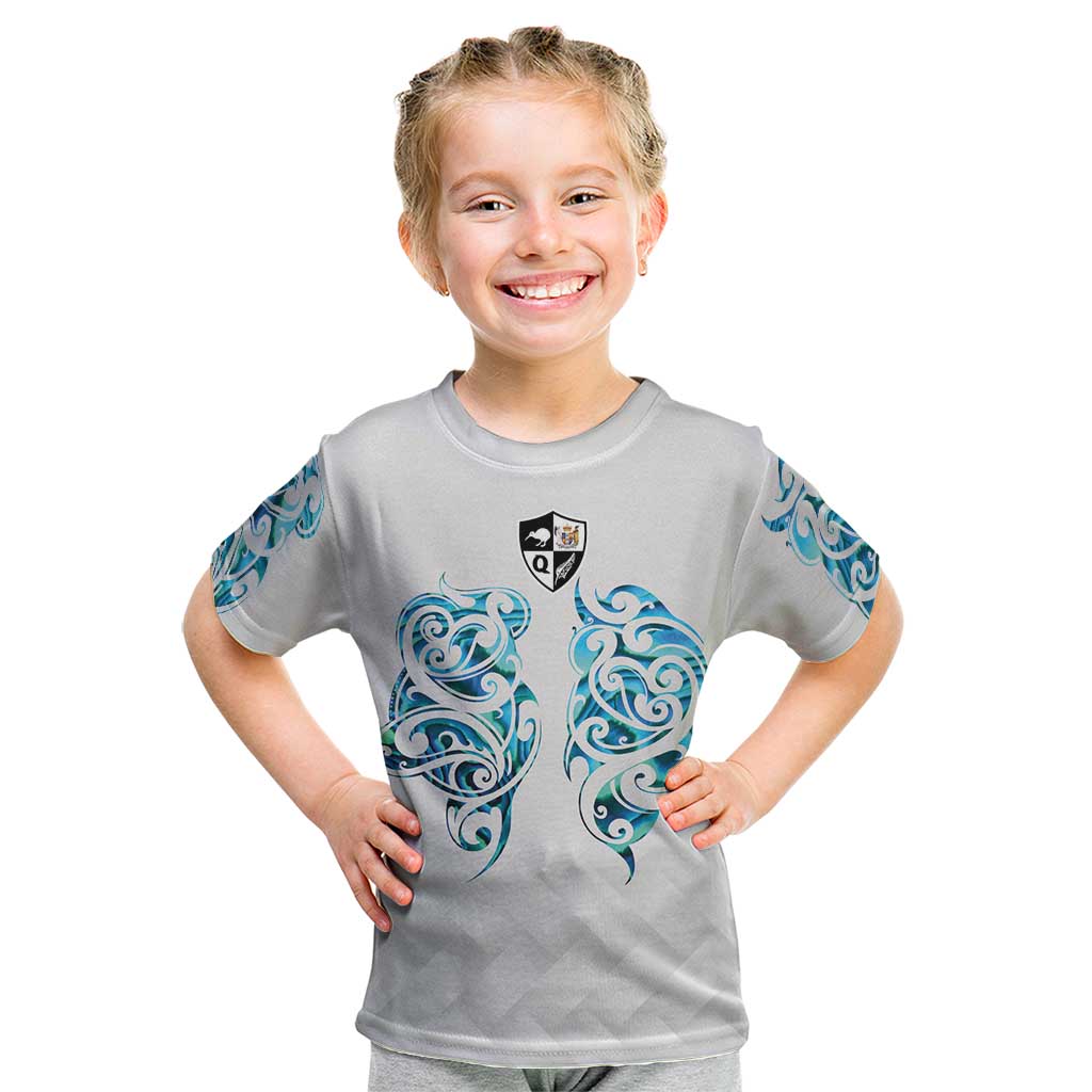 Queensland Maori Kiwi Personalised Kid T Shirt Ma Kakariki Papua Shell Maori Tribal Tattoo