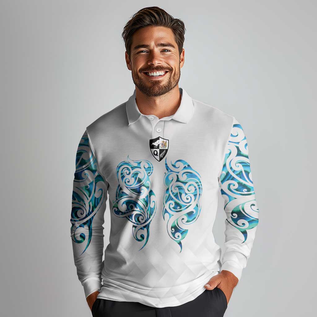Queensland Maori Kiwi Personalised Long Sleeve Polo Shirt Ma Kakariki Papua Shell Maori Tribal Tattoo LT9 - Polynesian Pride