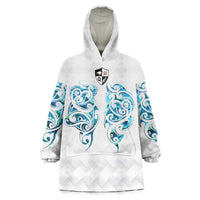 Queensland Maori Kiwi Personalised Wearable Blanket Hoodie Ma Kakariki Papua Shell Maori Tribal Tattoo LT9 One Size White - Polynesian Pride