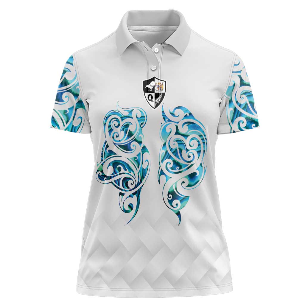 Queensland Maori Kiwi Personalised Women Polo Shirt Ma Kakariki Papua Shell Maori Tribal Tattoo LT9 Female White - Polynesian Pride