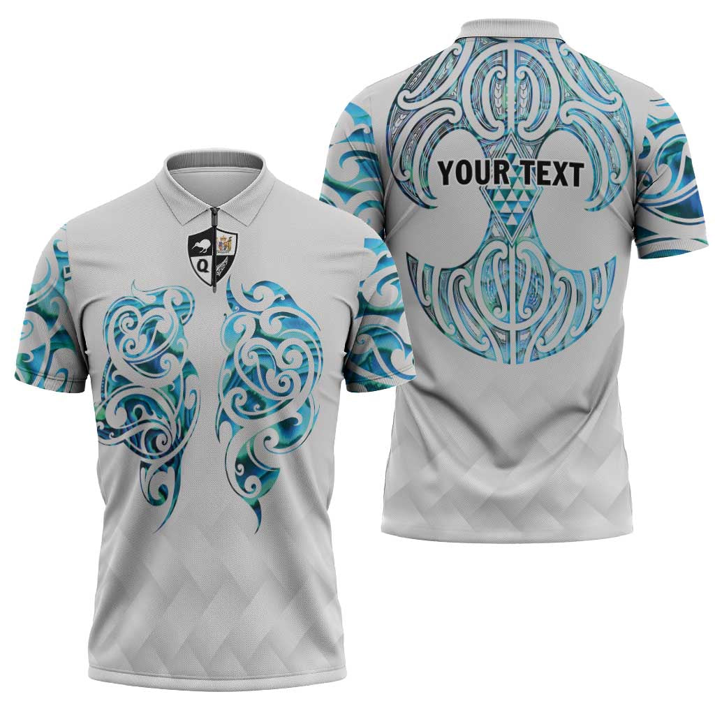 Queensland Maori Kiwi Personalised Zipper Polo Shirt Ma Kakariki Papua Shell Maori Tribal Tattoo - Polynesian Pride