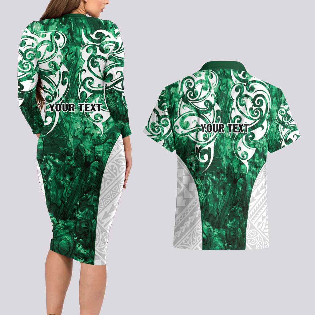 Queensland Maori Kiwi Personalised Couples Matching Long Sleeve Bodycon Dress and Hawaiian Shirt Kikirangi Papua Shell Maori Tribal Tattoo LT9 - Polynesian Pride