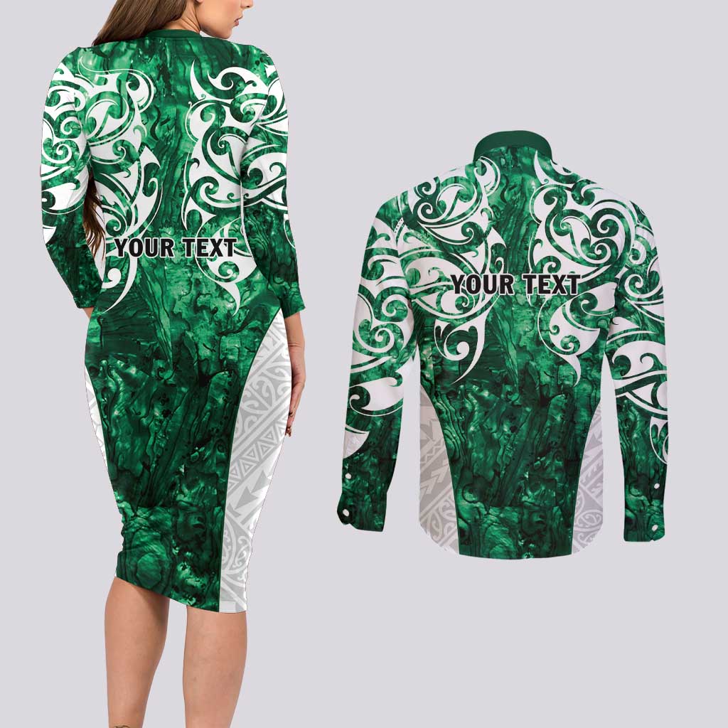 Queensland Maori Kiwi Personalised Couples Matching Long Sleeve Bodycon Dress and Long Sleeve Button Shirt Kikirangi Papua Shell Maori Tribal Tattoo LT9 - Polynesian Pride