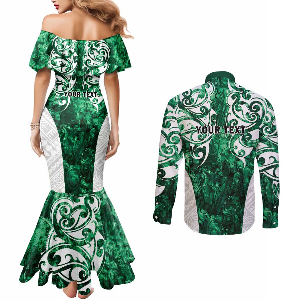 Queensland Maori Kiwi Personalised Couples Matching Mermaid Dress and Long Sleeve Button Shirt Kikirangi Papua Shell Maori Tribal Tattoo LT9 - Polynesian Pride