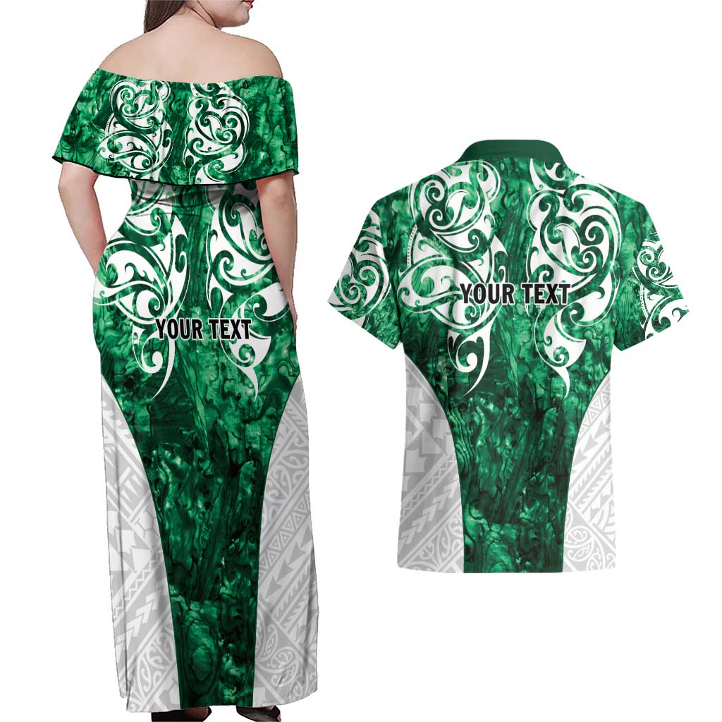 Queensland Maori Kiwi Personalised Couples Matching Off Shoulder Maxi Dress and Hawaiian Shirt Kikirangi Papua Shell Maori Tribal Tattoo LT9 - Polynesian Pride