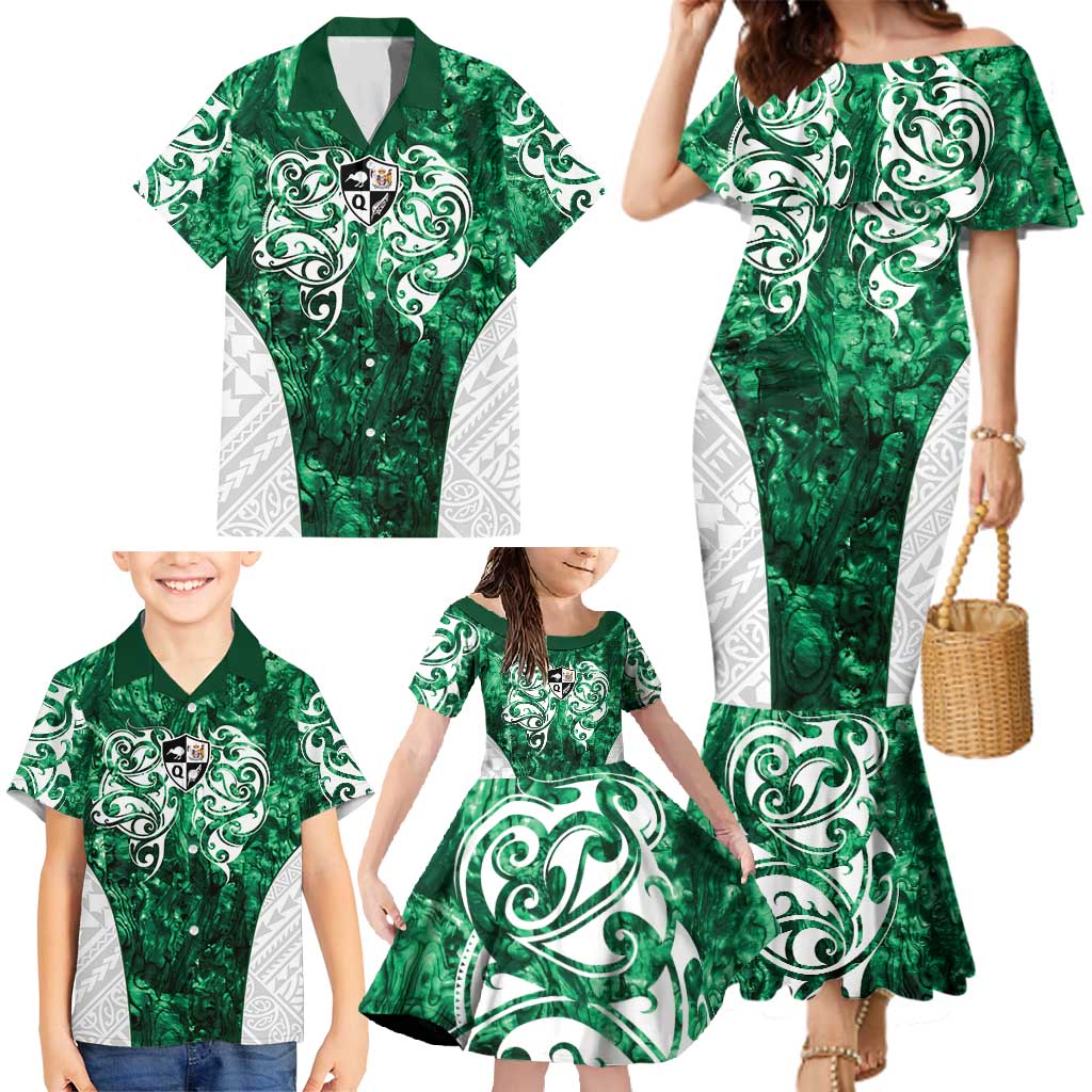 Queensland Maori Kiwi Personalised Family Matching Mermaid Dress and Hawaiian Shirt Kikirangi Papua Shell Maori Tribal Tattoo LT9 - Polynesian Pride