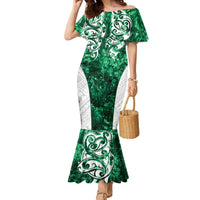 Queensland Maori Kiwi Personalised Family Matching Mermaid Dress and Hawaiian Shirt Kikirangi Papua Shell Maori Tribal Tattoo LT9 Mom's Dress Green - Polynesian Pride