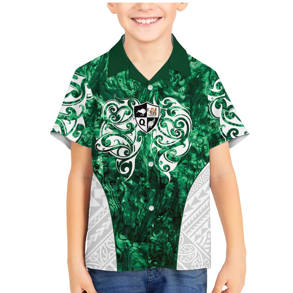 Queensland Maori Kiwi Personalised Family Matching Mermaid Dress and Hawaiian Shirt Kikirangi Papua Shell Maori Tribal Tattoo LT9 Son's Shirt Green - Polynesian Pride