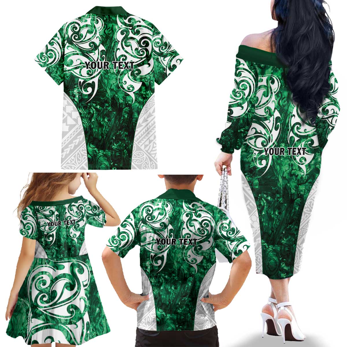 Queensland Maori Kiwi Personalised Family Matching Off The Shoulder Long Sleeve Dress and Hawaiian Shirt Kikirangi Papua Shell Maori Tribal Tattoo LT9 - Polynesian Pride