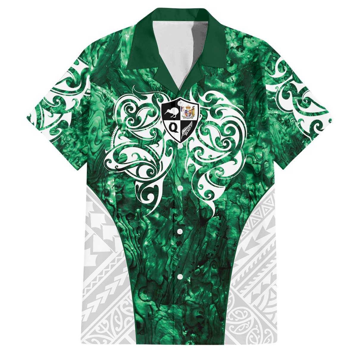 Queensland Maori Kiwi Personalised Family Matching Off The Shoulder Long Sleeve Dress and Hawaiian Shirt Kikirangi Papua Shell Maori Tribal Tattoo LT9 Dad's Shirt - Short Sleeve Green - Polynesian Pride