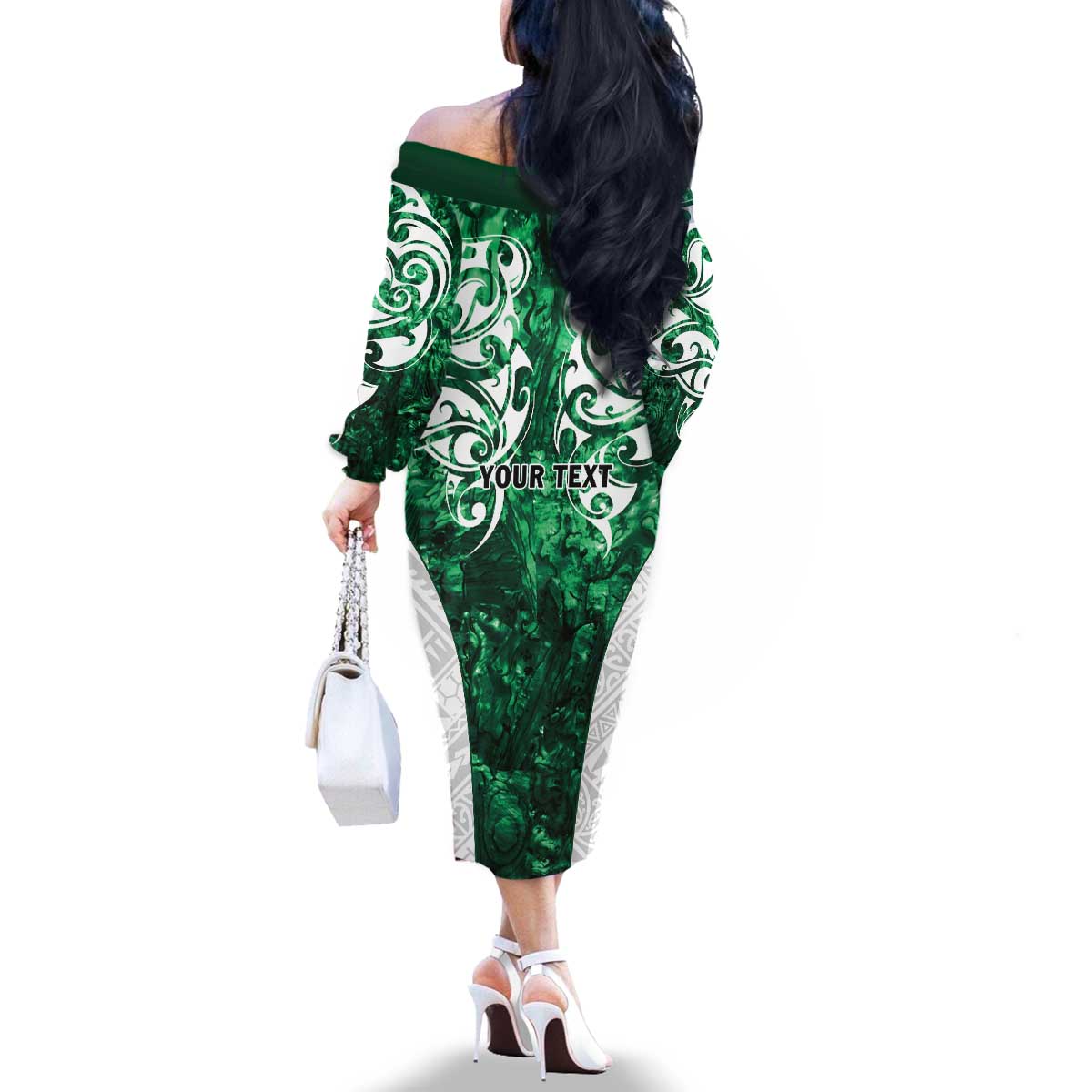 Queensland Maori Kiwi Personalised Family Matching Off The Shoulder Long Sleeve Dress and Hawaiian Shirt Kikirangi Papua Shell Maori Tribal Tattoo LT9 - Polynesian Pride