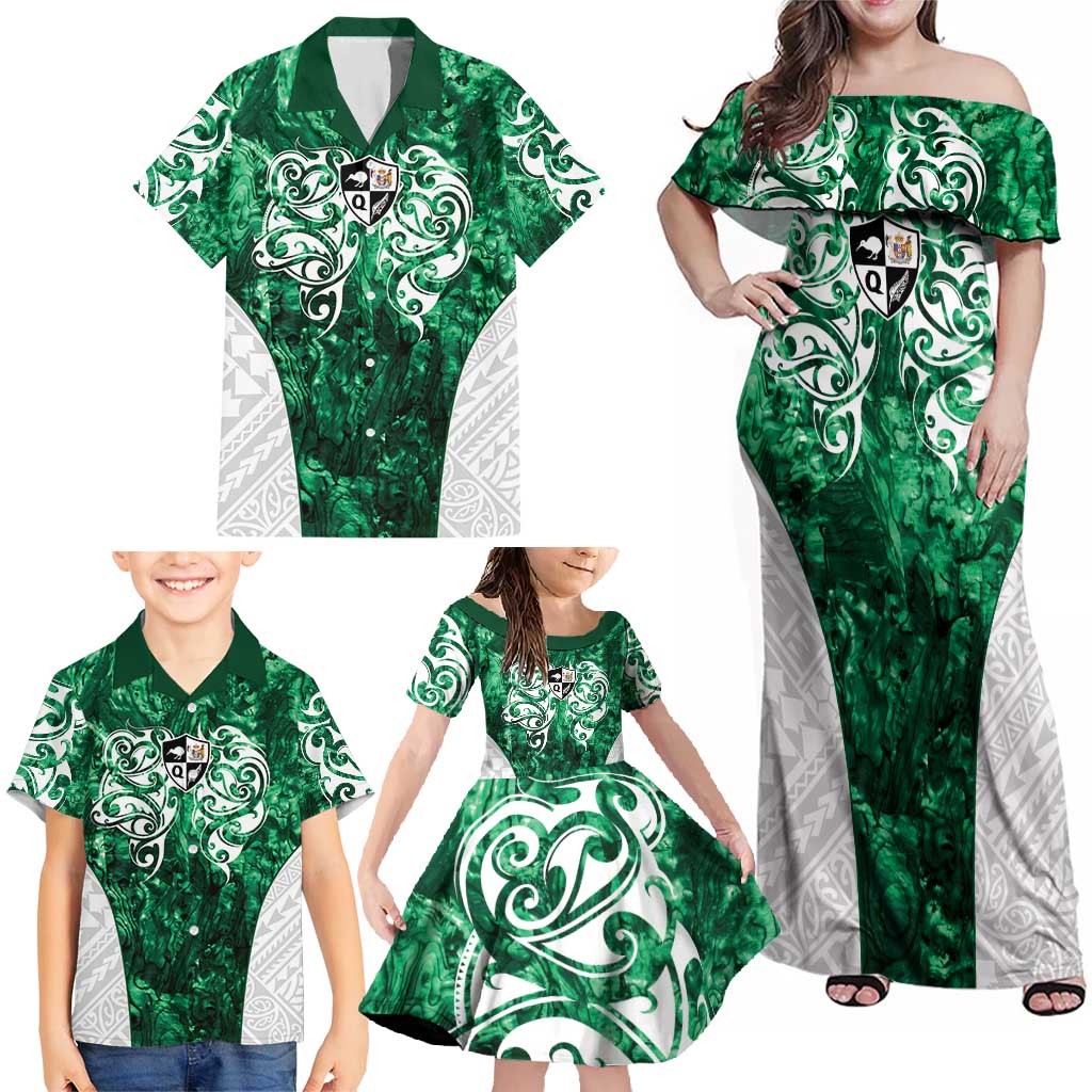 Queensland Maori Kiwi Personalised Family Matching Off Shoulder Maxi Dress and Hawaiian Shirt Kikirangi Papua Shell Maori Tribal Tattoo LT9 - Polynesian Pride