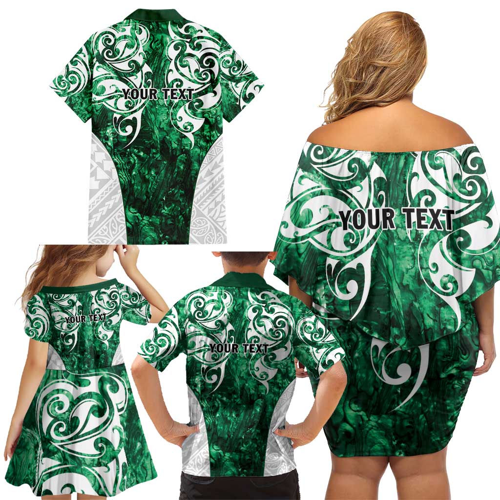 Queensland Maori Kiwi Personalised Family Matching Off Shoulder Short Dress and Hawaiian Shirt Kikirangi Papua Shell Maori Tribal Tattoo LT9 - Polynesian Pride
