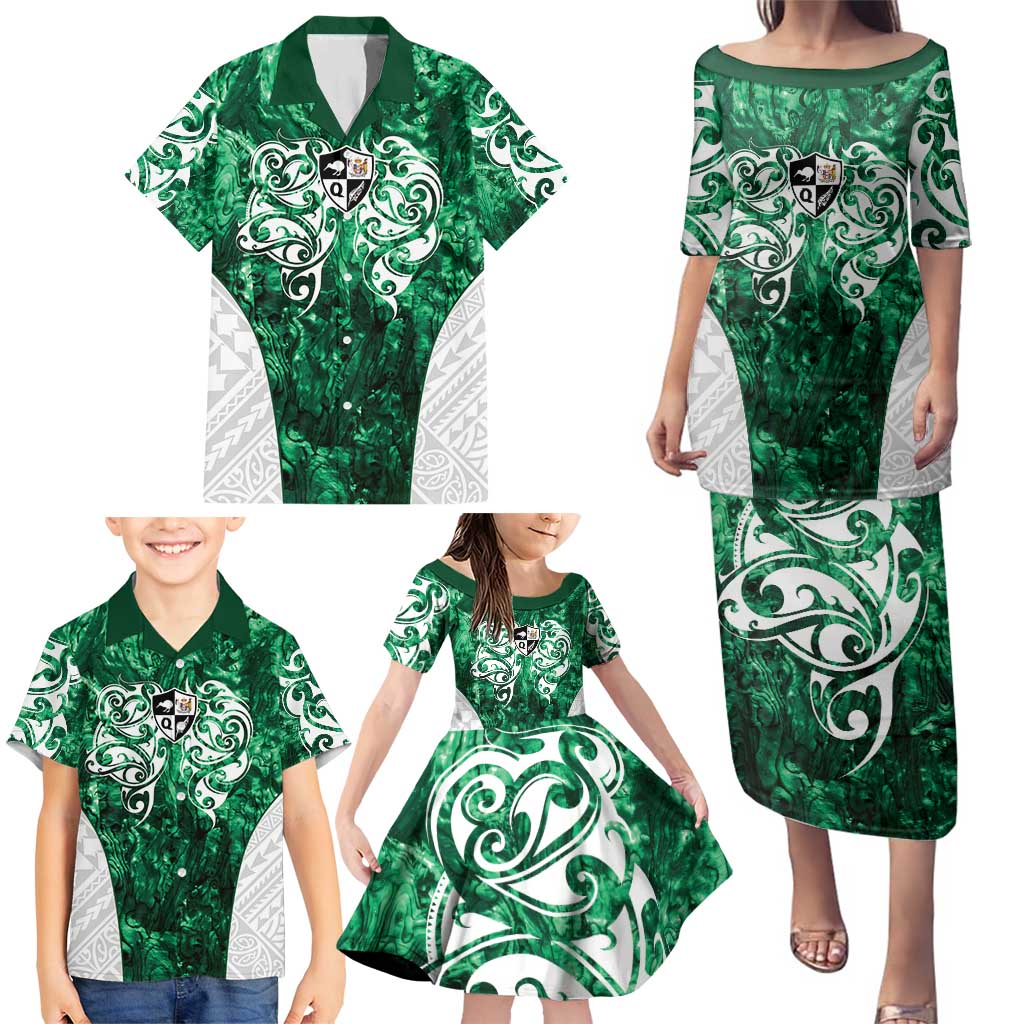 Queensland Maori Kiwi Personalised Family Matching Puletasi and Hawaiian Shirt Kikirangi Papua Shell Maori Tribal Tattoo LT9 - Polynesian Pride