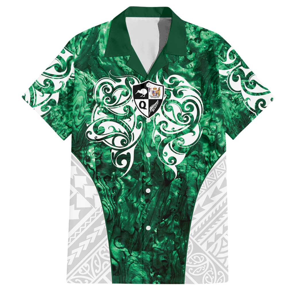 Queensland Maori Kiwi Personalised Family Matching Short Sleeve Bodycon Dress and Hawaiian Shirt Kikirangi Papua Shell Maori Tribal Tattoo LT9 Dad's Shirt - Short Sleeve Green - Polynesian Pride