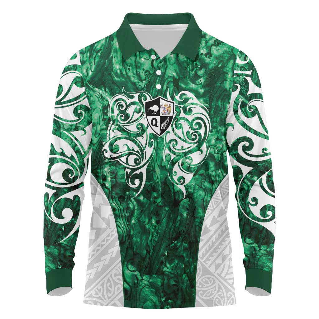 Queensland Maori Kiwi Personalised Long Sleeve Polo Shirt Kikirangi Papua Shell Maori Tribal Tattoo LT9 Green - Polynesian Pride