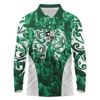 Queensland Maori Kiwi Personalised Long Sleeve Polo Shirt Kikirangi Papua Shell Maori Tribal Tattoo LT9 Green - Polynesian Pride