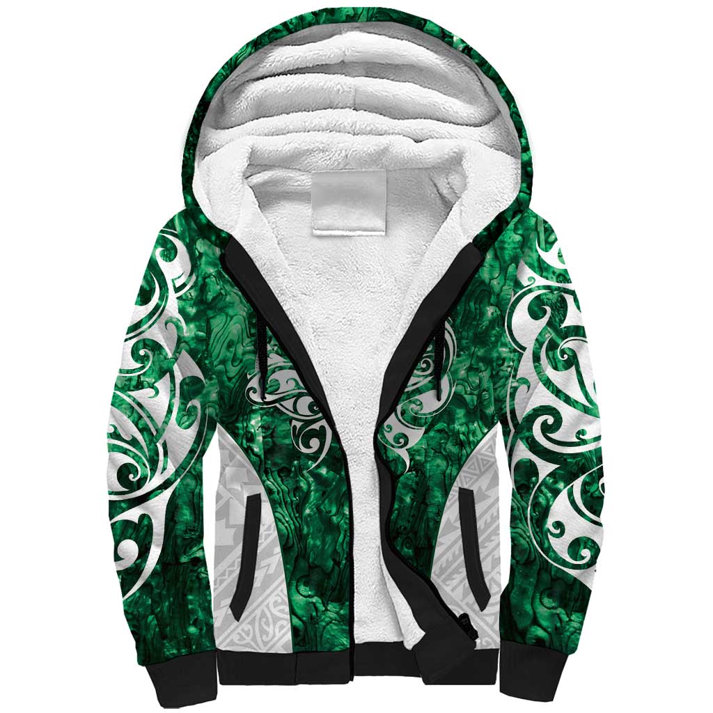 Queensland Maori Kiwi Personalised Sherpa Hoodie Kikirangi Papua Shell Maori Tribal Tattoo LT9 Unisex Green - Polynesian Pride