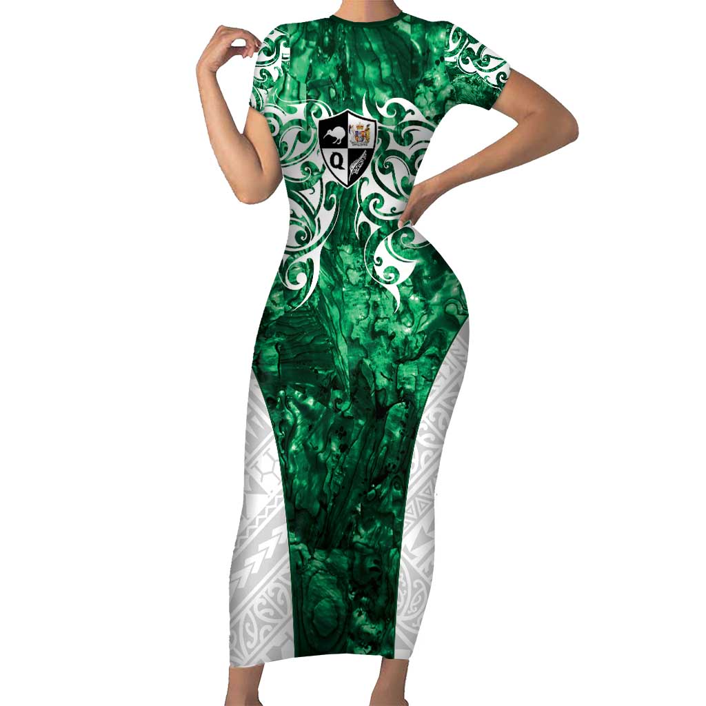 Queensland Maori Kiwi Personalised Short Sleeve Bodycon Dress Kikirangi Papua Shell Maori Tribal Tattoo LT9 Long Dress Green - Polynesian Pride